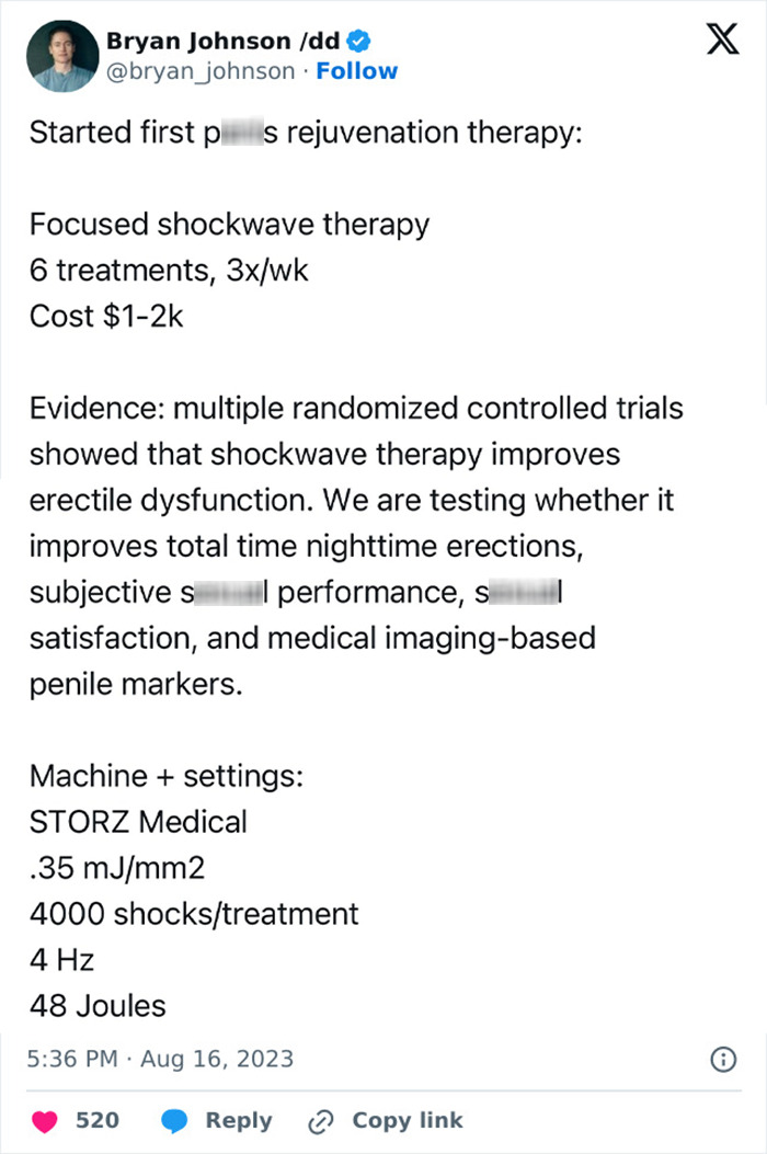 Bryan Johnson discusses nighttime muscle contraction in a social media post about shockwave therapy results. Bryan Johnson discusses nighttime muscle contraction in a social media post about shockwave therapy results.