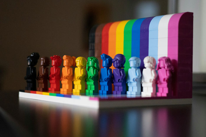 Lego bricks arranged in rainbow colors, symbolizing diversity and inclusivity against anti-LGBT claims. Lego bricks arranged in rainbow colors, symbolizing diversity and inclusivity against anti-LGBT claims.