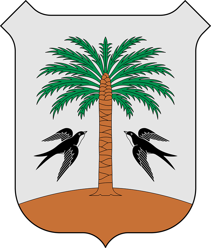 Coat of arms logo depicting a palm tree and birds.