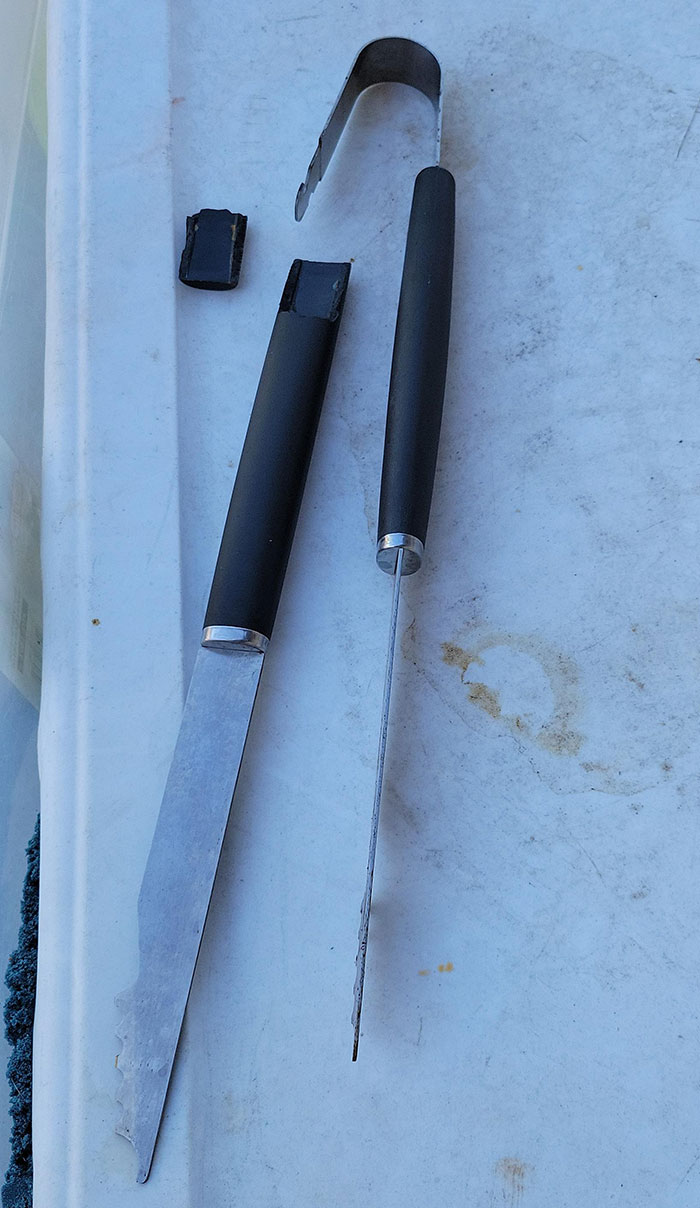 Broken knife with handle detached, representing low-quality items people bought.