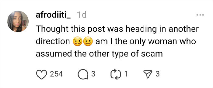 Social media post about tire scam assumption.