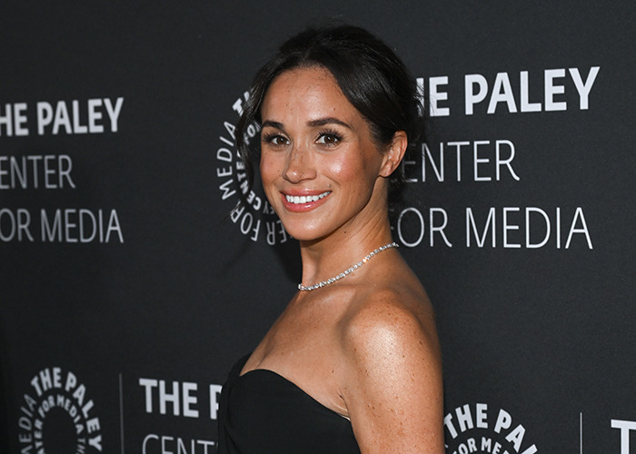 Meghan Markle in a black dress at The Paley Center event.