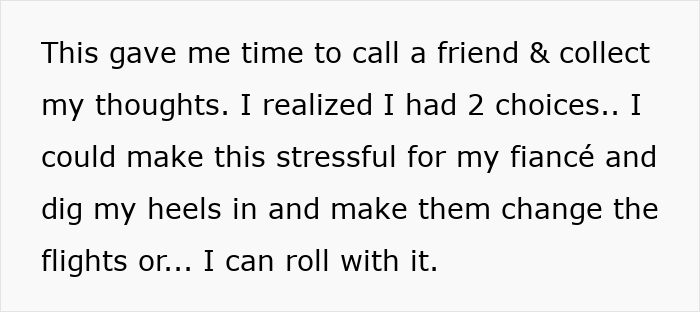 Text snippet discussing choices about reacting to MIL's wedding date decision, with a focus on staying calm and flexible. Text snippet discussing choices about reacting to MIL's wedding date decision, with a focus on staying calm and flexible.