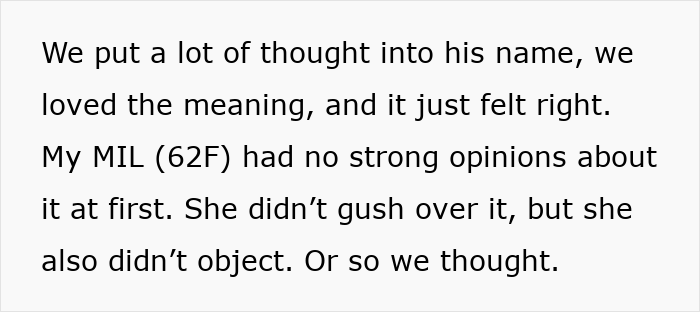 Text excerpt discussing MIL's reaction to grandson's name choice.