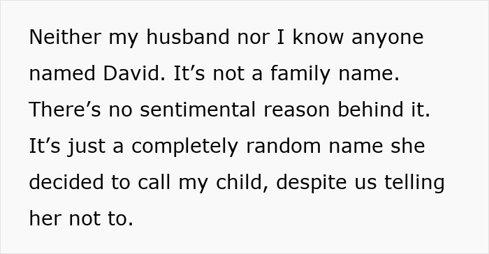 Text expressing frustration over MIL giving grandson a random name.