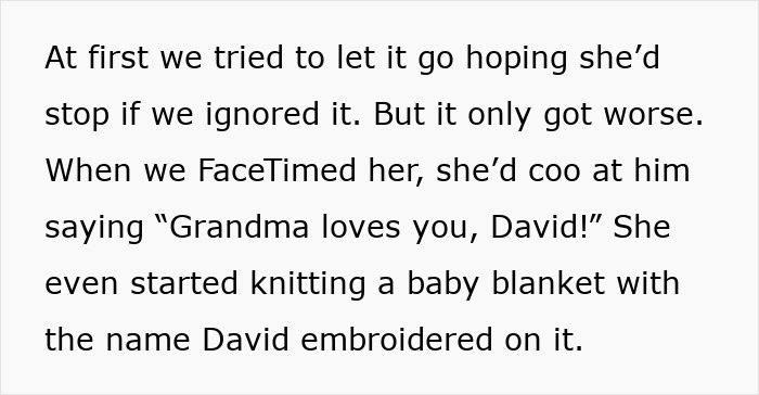 Text detailing a grandmother repeatedly calling her grandson "David," despite family objections.