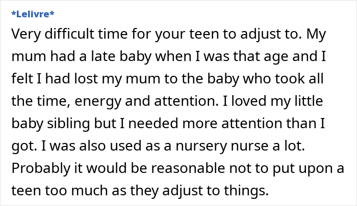 Text discussing challenges teens face with new baby siblings, emphasizing need for balance in attention and responsibilities. Text discussing challenges teens face with new baby siblings, emphasizing need for balance in attention and responsibilities.