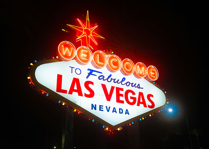 "Welcome to Fabulous Las Vegas sign illuminated at night, showcasing iconic neon lights."