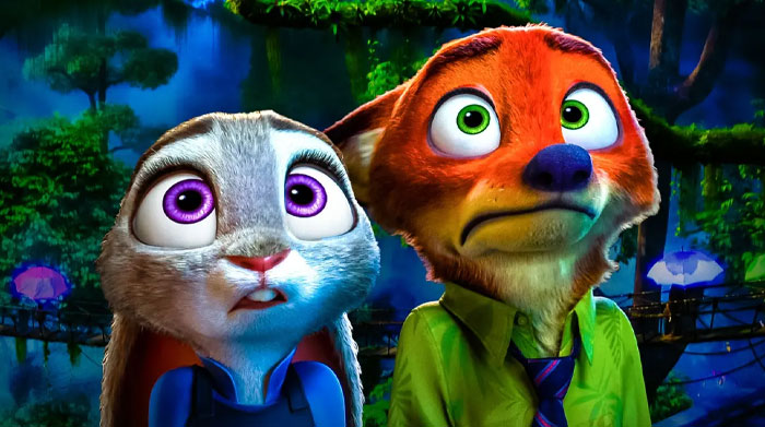 Animated fox and rabbit from "Zootopia 2" in a forest setting, highlighting anticipated movies.