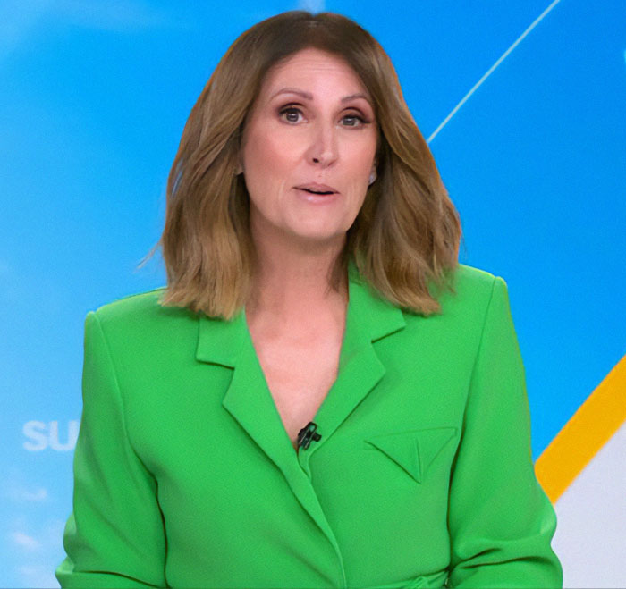 A person in a green blazer speaks on camera, discussing Bianca Censori's controversial Grammys dress. A person in a green blazer speaks on camera, discussing Bianca Censori's controversial Grammys dress.