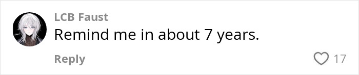 Comment with avatar and text, "Remind me in about 7 years," discussing negative reinforcement in parenting.