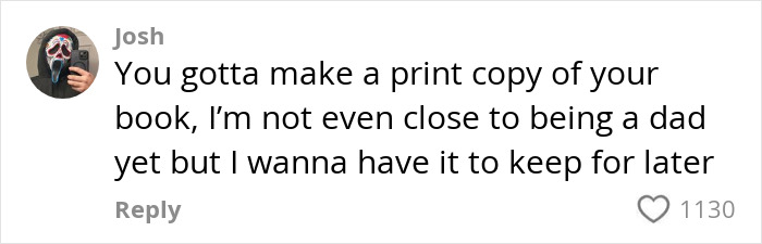 Comment by Josh expressing interest in parenting book, highlighting expertise on negative reinforcement.