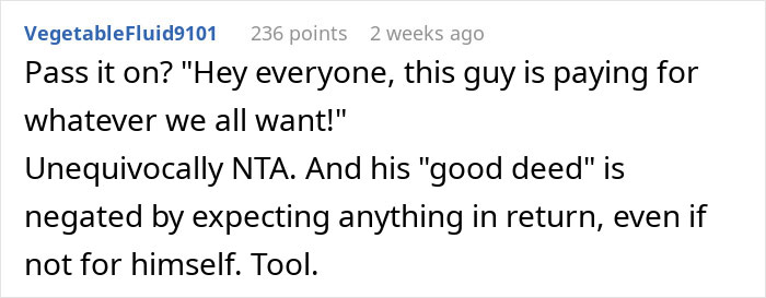 Comment on refusing to continue a pay-it-forward chain, discussing expectations and intentions.