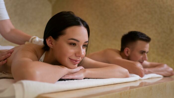 Couple receiving a massage, illustrating worst Valentine's Day gifts theme.