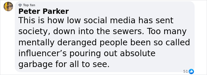 Comment criticizing influencer's wetlook dress, highlighting outrage and societal impact of social media influencers. Comment criticizing influencer's wetlook dress, highlighting outrage and societal impact of social media influencers.