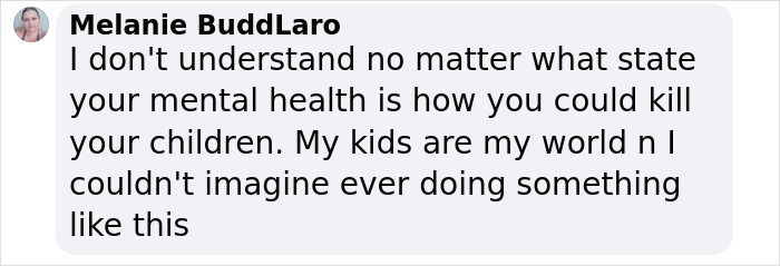 Text image expressing disbelief about a mother's actions towards her children.