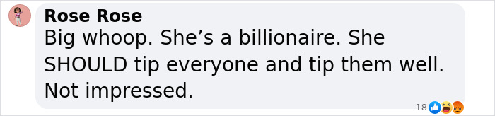 Text comment about tipping by a billionaire, expressing a lack of impression.