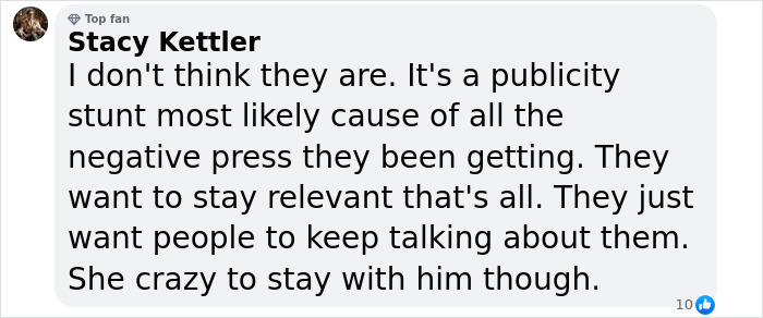Stacy Kettler's comment on Kanye West and Bianca Censori's alleged publicity stunt for attention.