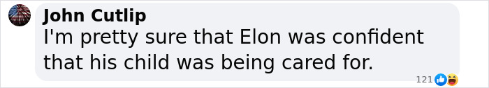 Comment on Elon Musk leaving behind son X, expressing confidence in child's care.
