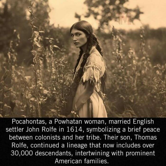 A historical image of Pocahontas, highlighting her marriage in 1614, pivotal in American history.