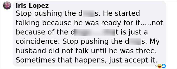 Comment questioning autism treatment's impact on speech in a child.