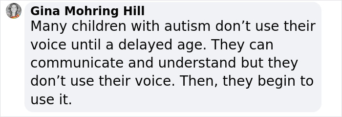 Text about autism and communication delay in children, explaining voice use develops later.