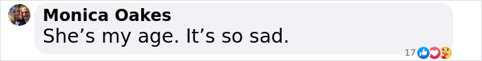 Social media comment mentioning Michelle Trachtenberg's age and a sad sentiment. Social media comment mentioning Michelle Trachtenberg's age and a sad sentiment.