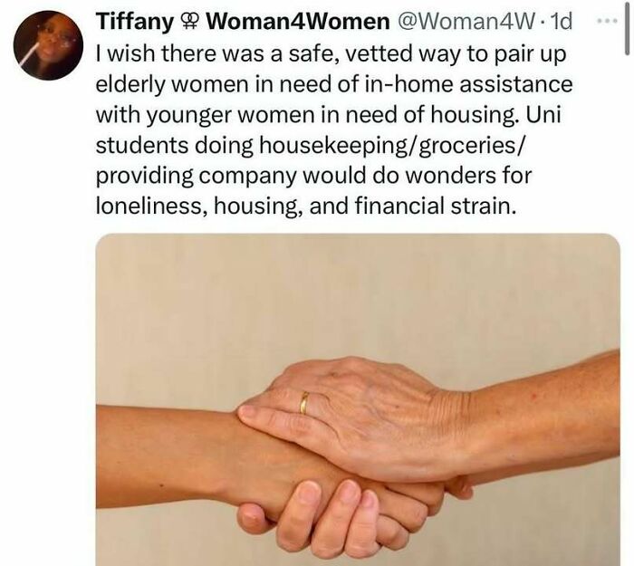 Two hands grasping each other, illustrating a social media post about social justice and community support.
