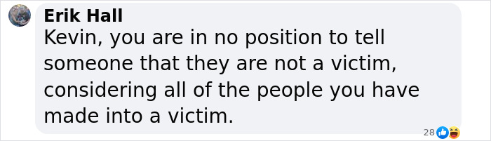 A comment addressing Kevin Spacey about victim claims and critics.