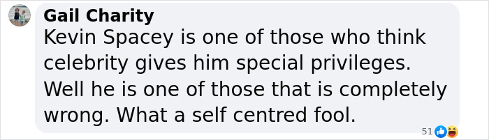 Text screenshot discussing Kevin Spacey and celebrity privileges criticism.