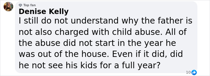 Text from Denise Kelly discussing charges related to the momfluencer abuser case. Text from Denise Kelly discussing charges related to the momfluencer abuser case.