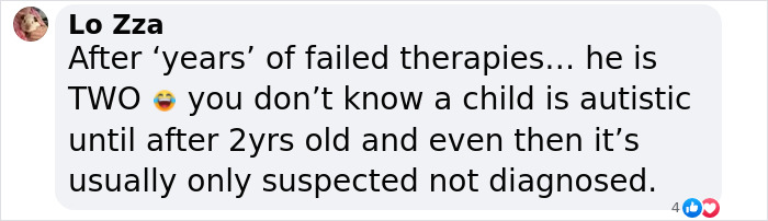 Comment discussing autism therapies and diagnosis age for children.
