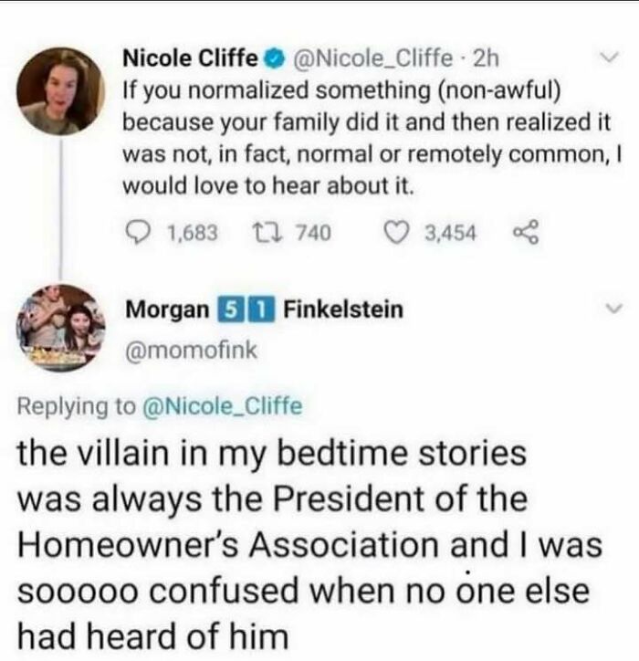 Social media post featuring humorous exchange about childhood misconceptions and social justice awareness.