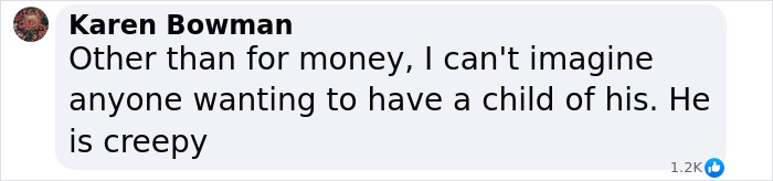 Social media comment expressing disbelief about having a child with Elon Musk. Social media comment expressing disbelief about having a child with Elon Musk.