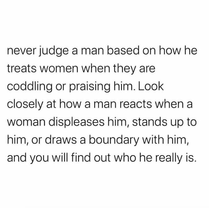 Text image about social justice, discussing how to judge a man's character based on his reactions to women setting boundaries.