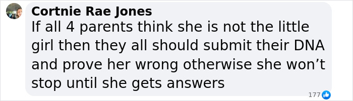 Facebook comment discussing DNA test results related to Madeleine McCann.