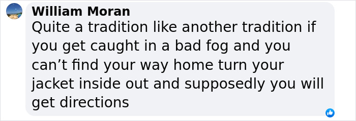 Text from William Moran discussing a tradition about finding directions in fog.