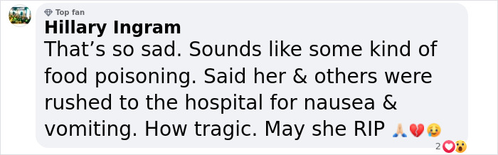 A comment discussing the tragic passing of a 24-year-old influencer due to a mysterious illness.