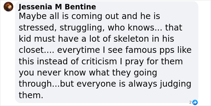 User comment reflecting on Justin Bieber's struggles and public judgment.