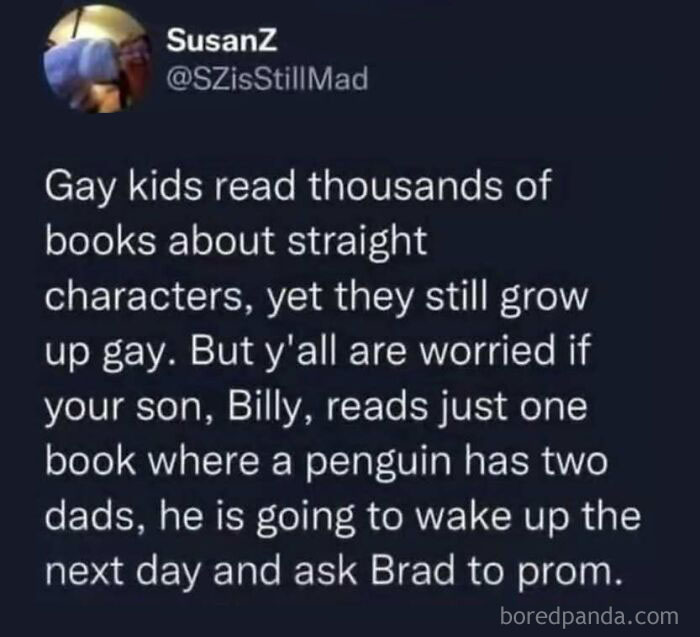 Social media post advocating for social justice, discussing LGBTQ representation in books.