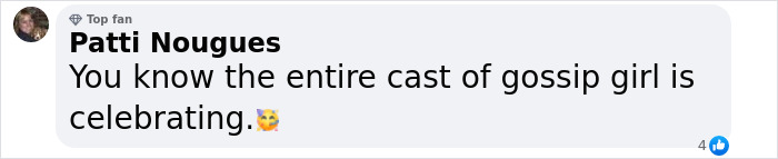 Comment referencing Blake Lively and Gossip Girl cast celebrating, with a playful emoji.