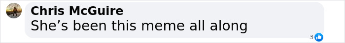 Comment by Chris McGuire, saying "She's been this meme all along," referencing Taylor Swift viral meme.