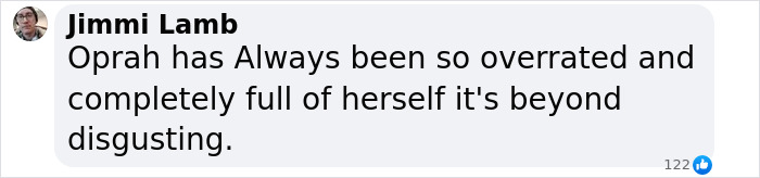 Text comment criticizing Oprah, referring to her as overrated and self-absorbed.