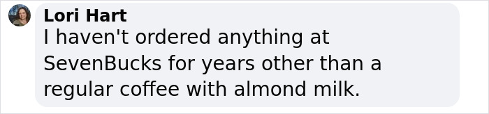 Text comment on Starbucks menu update mentioning a regular coffee with almond milk. Text comment on Starbucks menu update mentioning a regular coffee with almond milk.