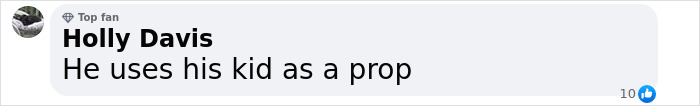 "Screenshot of a comment by Holly Davis criticizing a father using his kid as a prop, related to Grimes' concern. "Screenshot of a comment by Holly Davis criticizing a father using his kid as a prop, related to Grimes' concern.