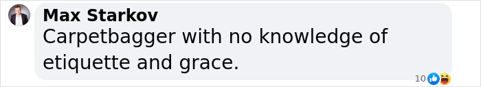 Comment text saying "Carpetbagger with no knowledge of etiquette and grace," referencing alleged Meghan Markle nickname.
