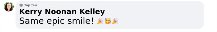 Comment from a fan about Modern Family Star's smile with celebration emojis.