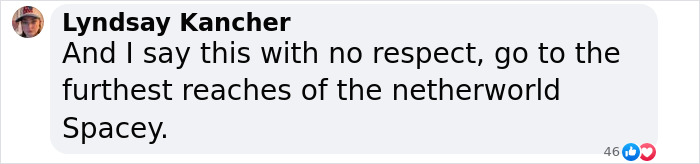 Comment criticizing Kevin Spacey in a social media post by Lyndsay Kancher.