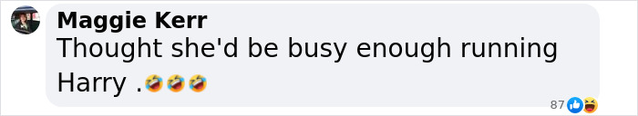 Comment referencing Meghan Markle with laughing emojis.