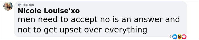 Text comment addressing men's need to accept rejection without upset.
